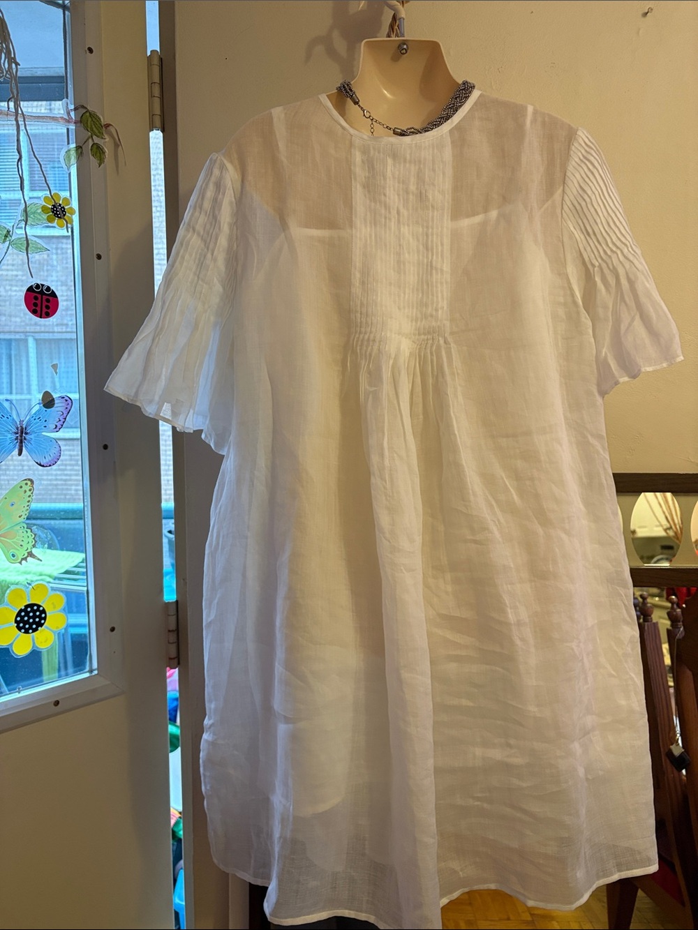 Banana Republic White Linen Pintuck Button-Front Midi Dress. Ramie. Cotton - Picture 2 of 15